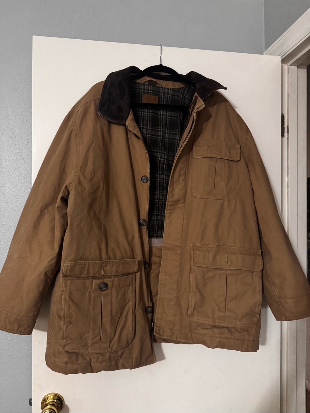 Vintage St John’s Bay Men's Brown Workwear Jacket with Contrast Collar